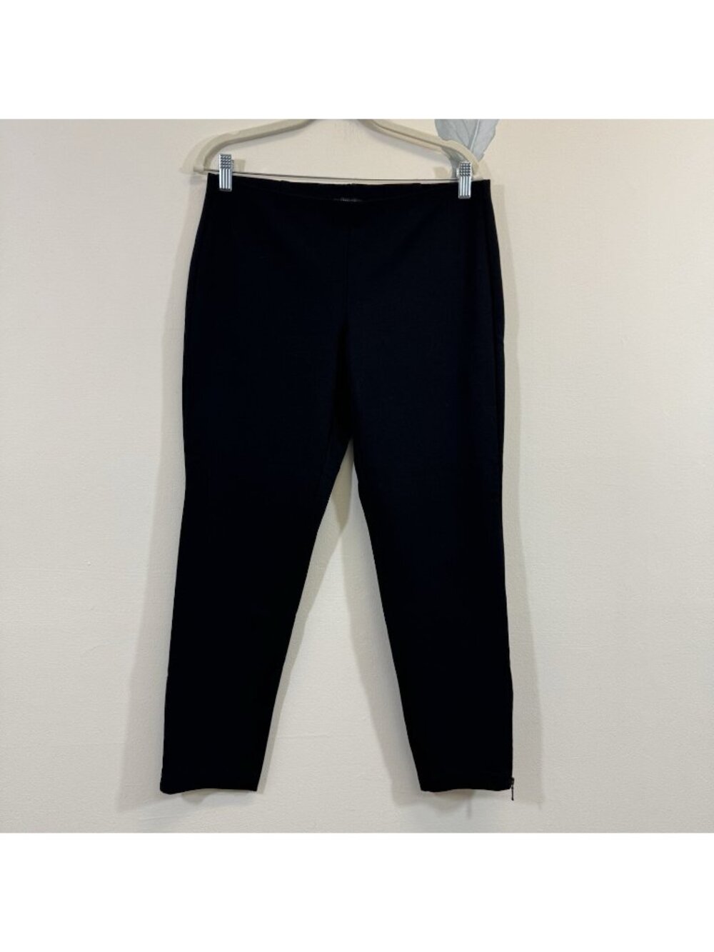 Eileen Fisher Women’s Pull On Skinny Pants Size M Black Ankle Zip Mid Rise